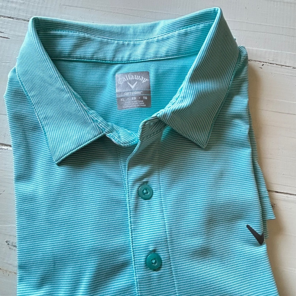 Callaway Opti-Dri Mens XL Golf Polo Shirt Turquoise Blue Striped Performance Tee